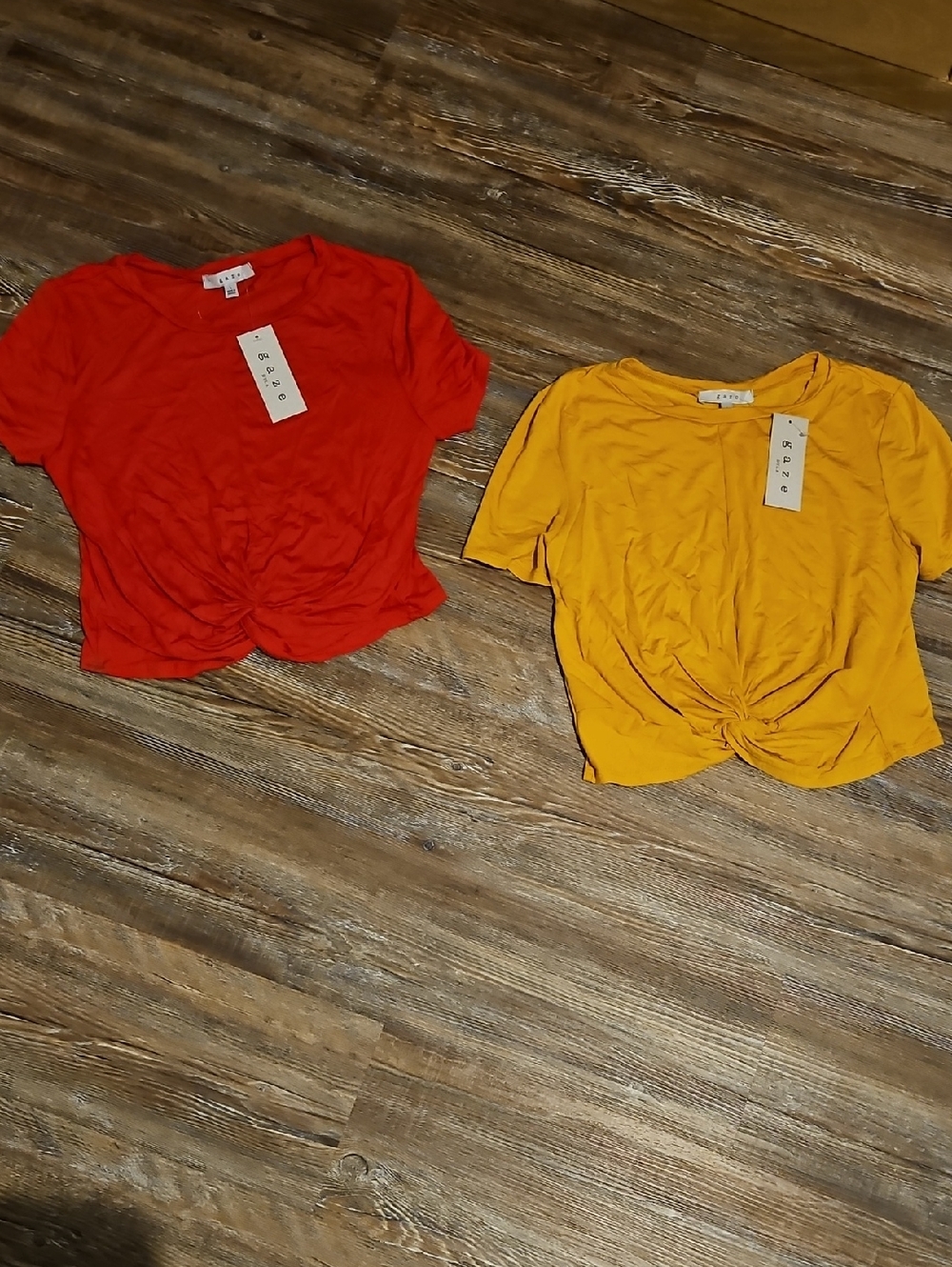 Gaze Red & Mustard Twist-Front Crop Tops (Set of 2)